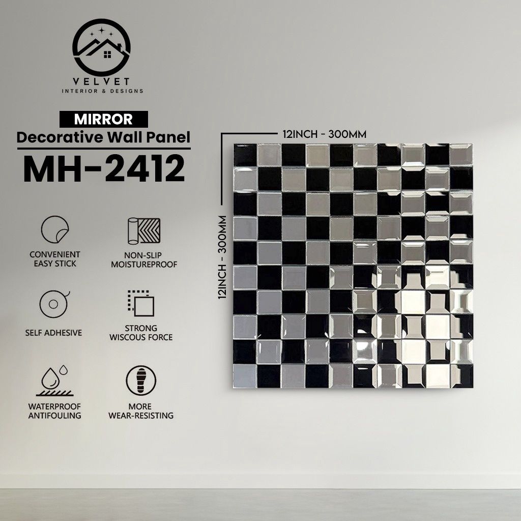 MH-2412 | Mirrors| Wall Panel Accessories | Decorative Wall Panel | 1/8 in x 12 in x 12 in | Convenient Easy Stick - Strong Viscous Force | Ideal for Living Rooms, Bathrooms & Feature Walls