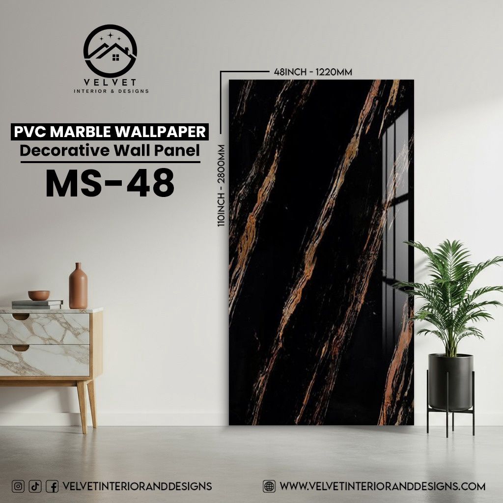 MS-48 | PVC Marble Wallpaper| Decorative Wall Panel | 1/8 in x 48 in x 110 in | Waterproof, Scratch-Resistant | Ideal for Living Rooms & Feature Walls