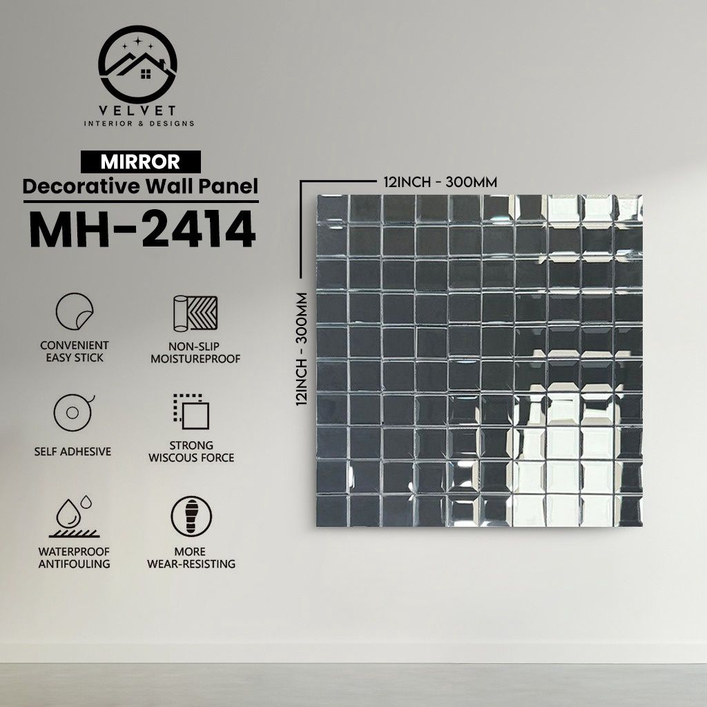 MH-2414 | Mirrors| Wall Panel Accessories | Decorative Wall Panel | 1/8 in x 12 in x 12 in | Convenient Easy Stick - Strong Viscous Force | Ideal for Living Rooms, Bathrooms & Feature Walls