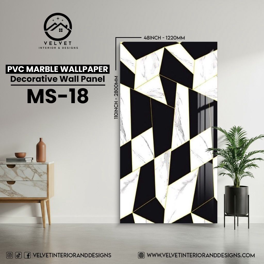 MS-18 | PVC Marble Wallpaper| Decorative Wall Panel | 1/8 in x 48 in x 110 in | Waterproof, Scratch-Resistant | Ideal for Living Rooms & Feature Walls