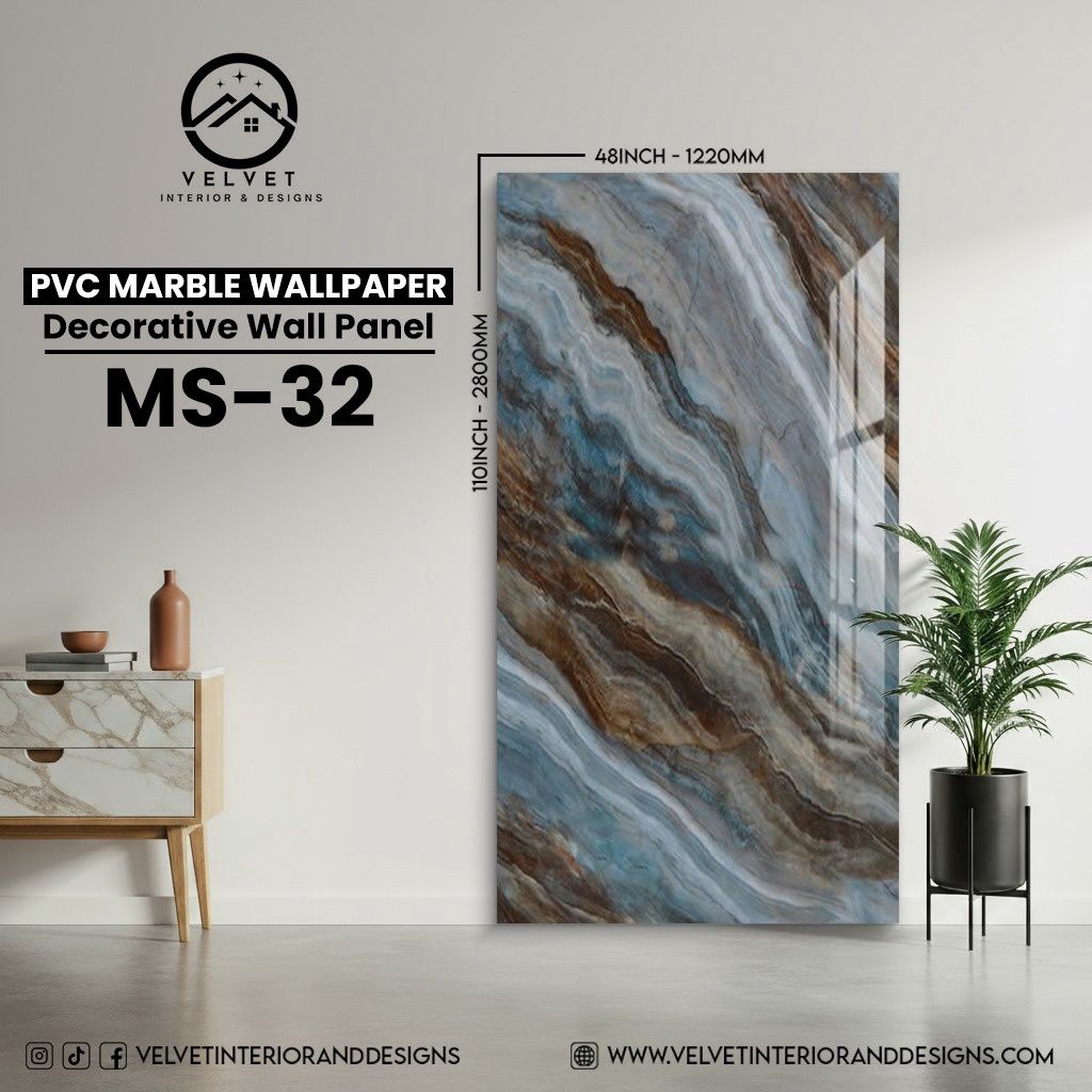 MS-32 | PVC Marble Wallpaper| Decorative Wall Panel | 1/8 in x 48 in x 110 in | Waterproof, Scratch-Resistant | Ideal for Living Rooms & Feature Walls