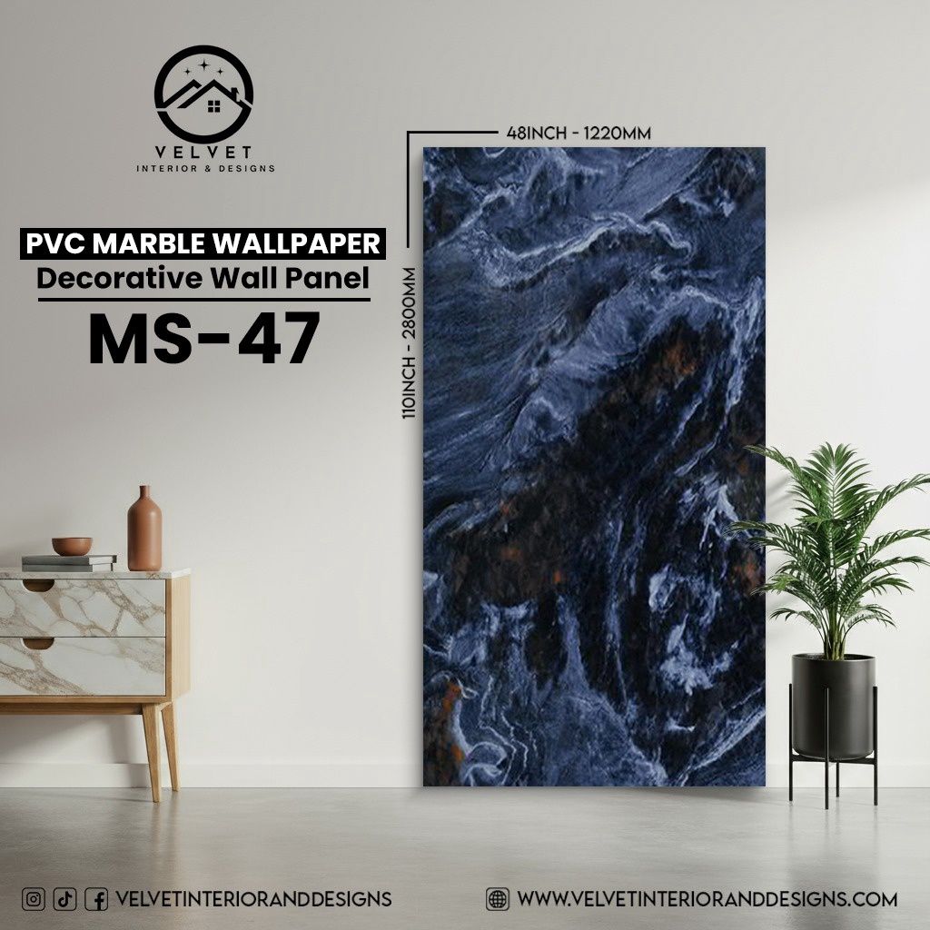 MS-47 | PVC Marble Wallpaper| Decorative Wall Panel | 1/8 in x 48 in x 110 in | Waterproof, Scratch-Resistant | Ideal for Living Rooms & Feature Walls