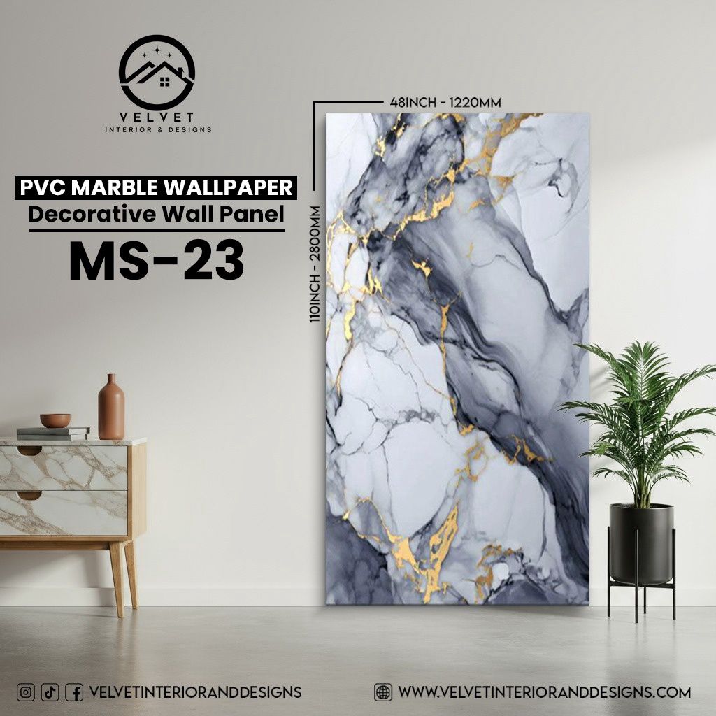 MS-23 | PVC Marble Wallpaper| Decorative Wall Panel | 1/8 in x 48 in x 110 in | Waterproof, Scratch-Resistant | Ideal for Living Rooms & Feature Walls