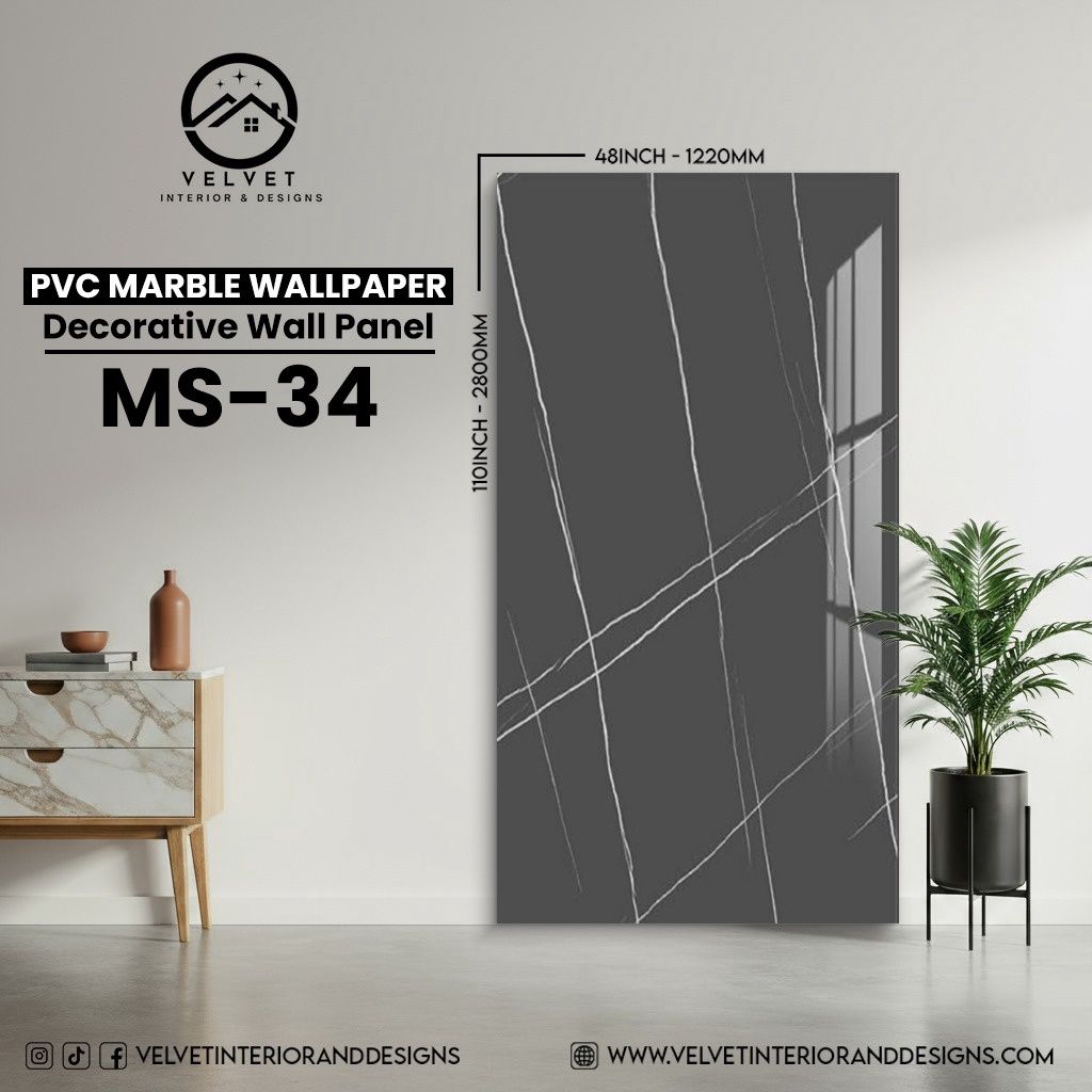 MS-34 | PVC Marble Wallpaper| Decorative Wall Panel | 1/8 in x 48 in x 110 in | Waterproof, Scratch-Resistant | Ideal for Living Rooms & Feature Walls