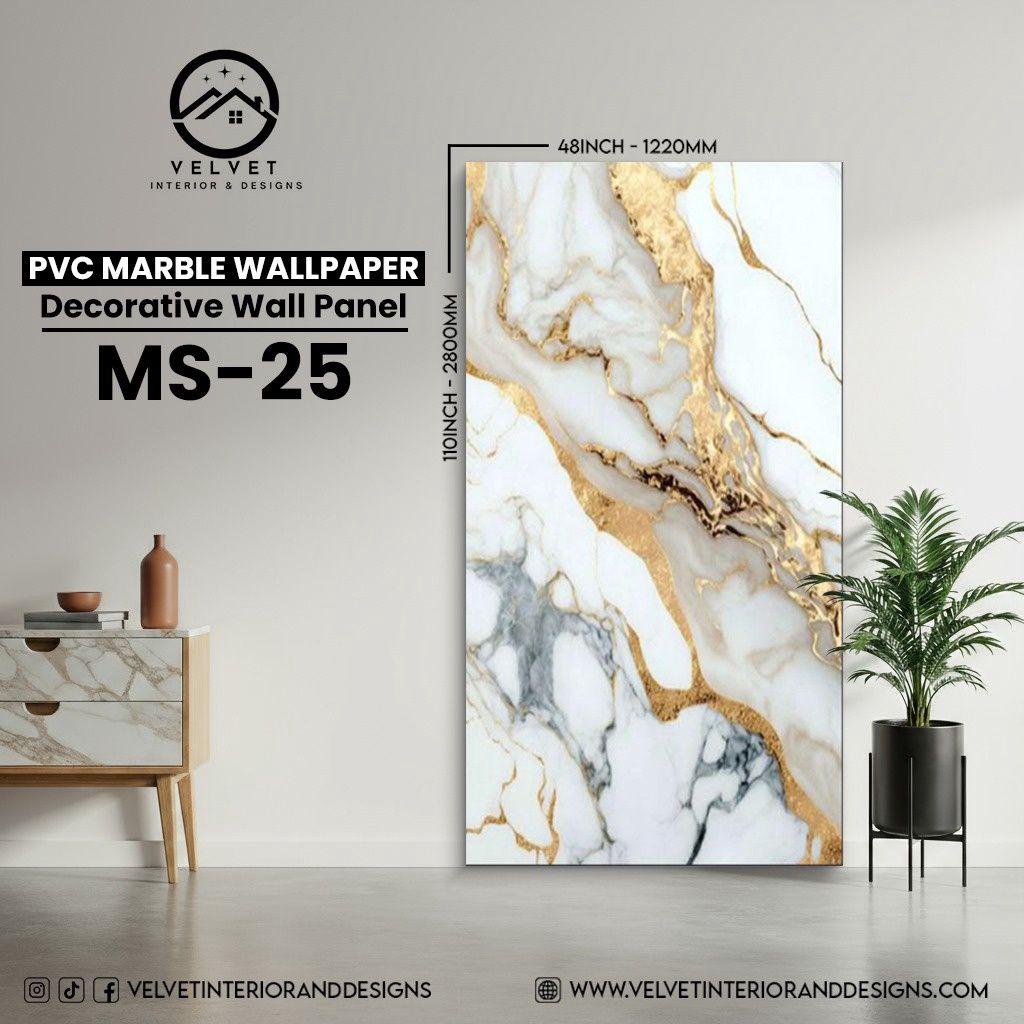 MS-25 | PVC Marble Wallpaper| Decorative Wall Panel | 1/8 in x 48 in x 110 in | Waterproof, Scratch-Resistant | Ideal for Living Rooms & Feature Walls
