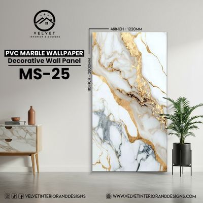 MS-25 | PVC Marble Wallpaper| Decorative Wall Panel | 1/8 in x 48 in x 110 in | Waterproof, Scratch-Resistant | Ideal for Living Rooms & Feature Walls
