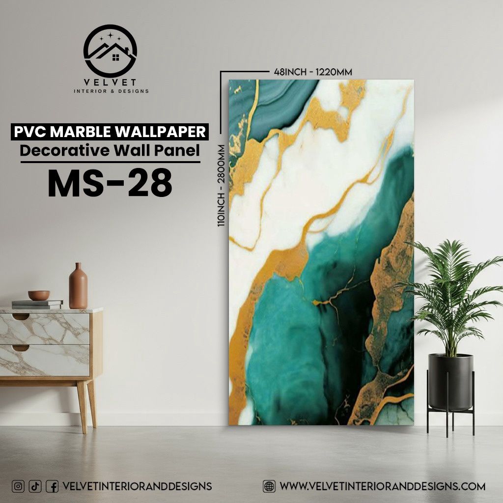 MS-28 | PVC Marble Wallpaper| Decorative Wall Panel | 1/8 in x 48 in x 110 in | Waterproof, Scratch-Resistant | Ideal for Living Rooms & Feature Walls