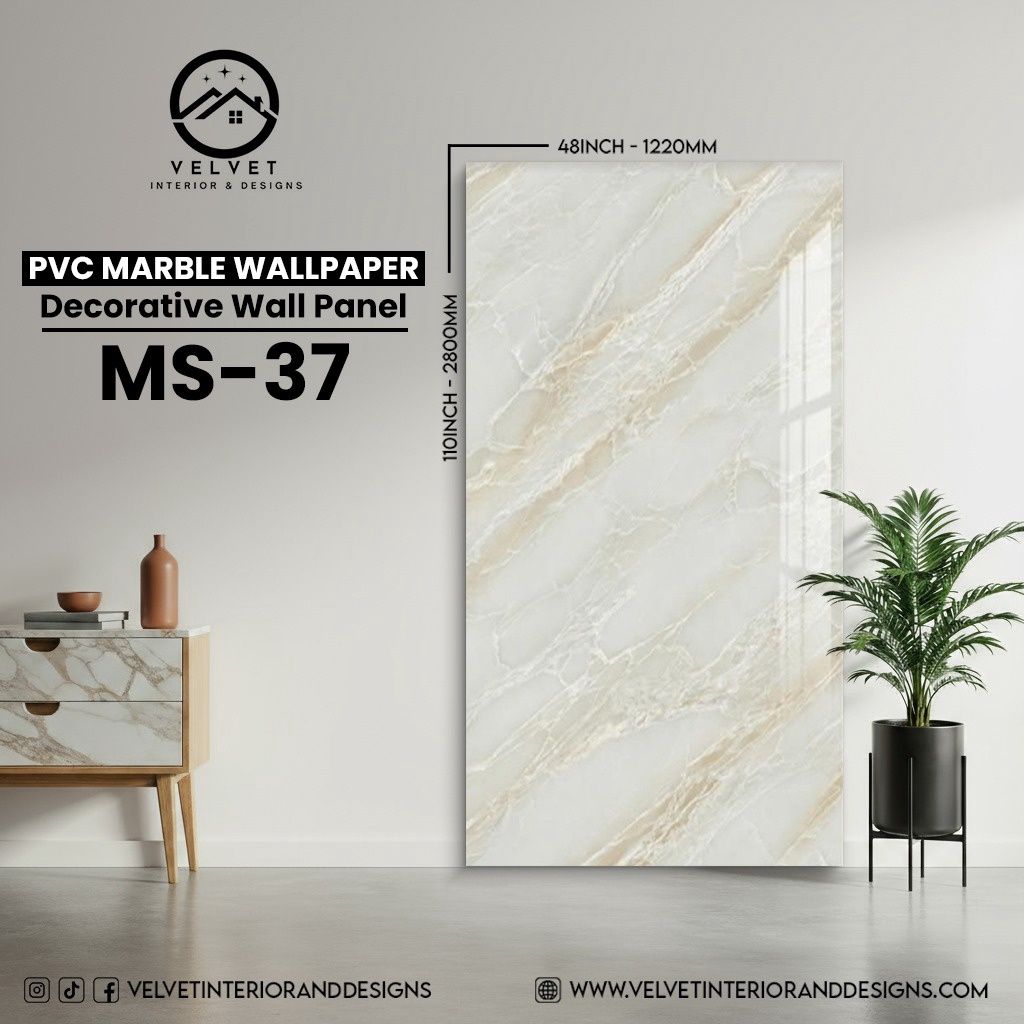 MS-37 | PVC Marble Wallpaper| Decorative Wall Panel | 1/8 in x 48 in x 110 in | Waterproof, Scratch-Resistant | Ideal for Living Rooms & Feature Walls