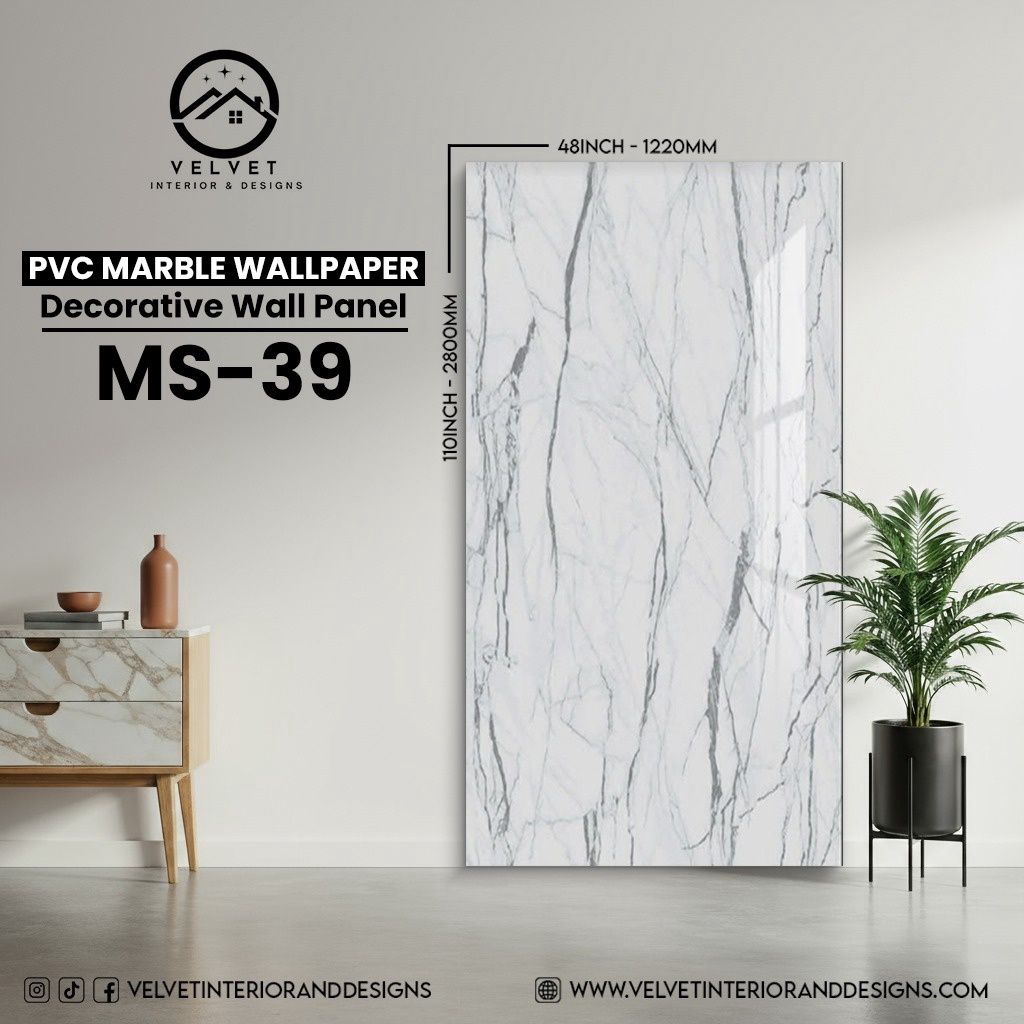 MS-39 | PVC Marble Wallpaper| Decorative Wall Panel | 1/8 in x 48 in x 110 in | Waterproof, Scratch-Resistant | Ideal for Living Rooms & Feature Walls