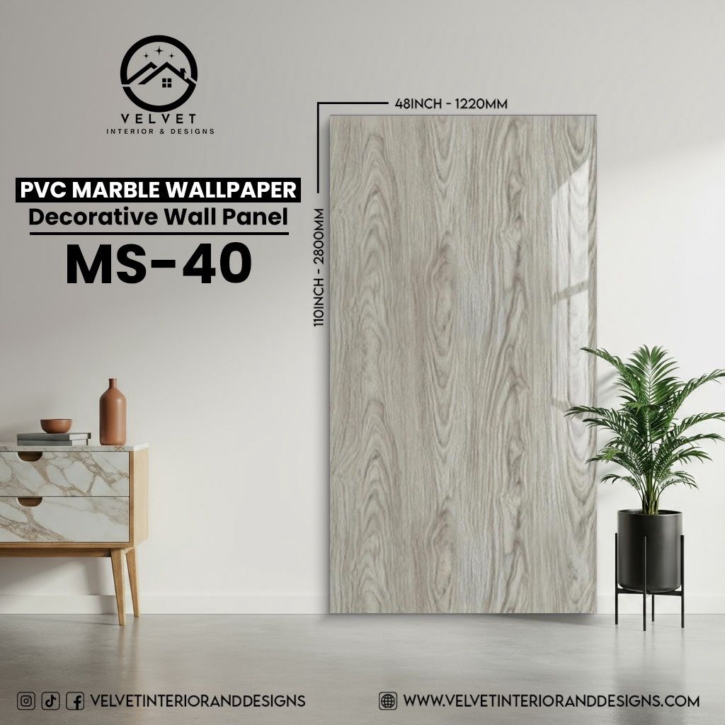 MS-40 | PVC Marble Wallpaper| Decorative Wall Panel | 1/8 in x 48 in x 110 in | Waterproof, Scratch-Resistant | Ideal for Living Rooms & Feature Walls