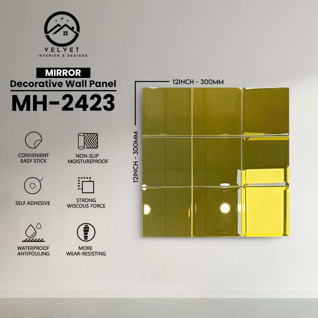 MH-2423 | Mirrors| Wall Panel Accessories | Decorative Wall Panel | 1/8 in x 12 in x 12 in | Convenient Easy Stick - Strong Viscous Force | Ideal for Living Rooms, Bathrooms & Feature Walls