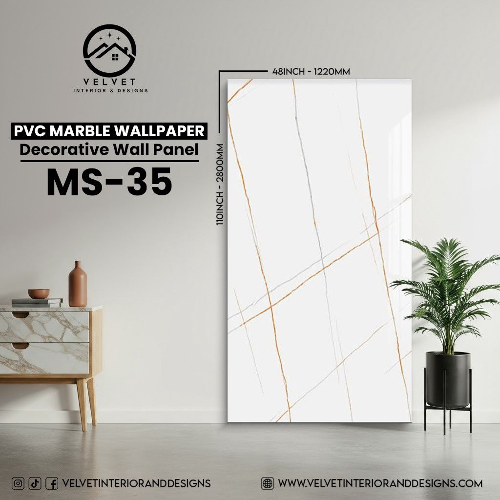 MS-35 | PVC Marble Wallpaper| Decorative Wall Panel | 1/8 in x 48 in x 110 in | Waterproof, Scratch-Resistant | Ideal for Living Rooms & Feature Walls