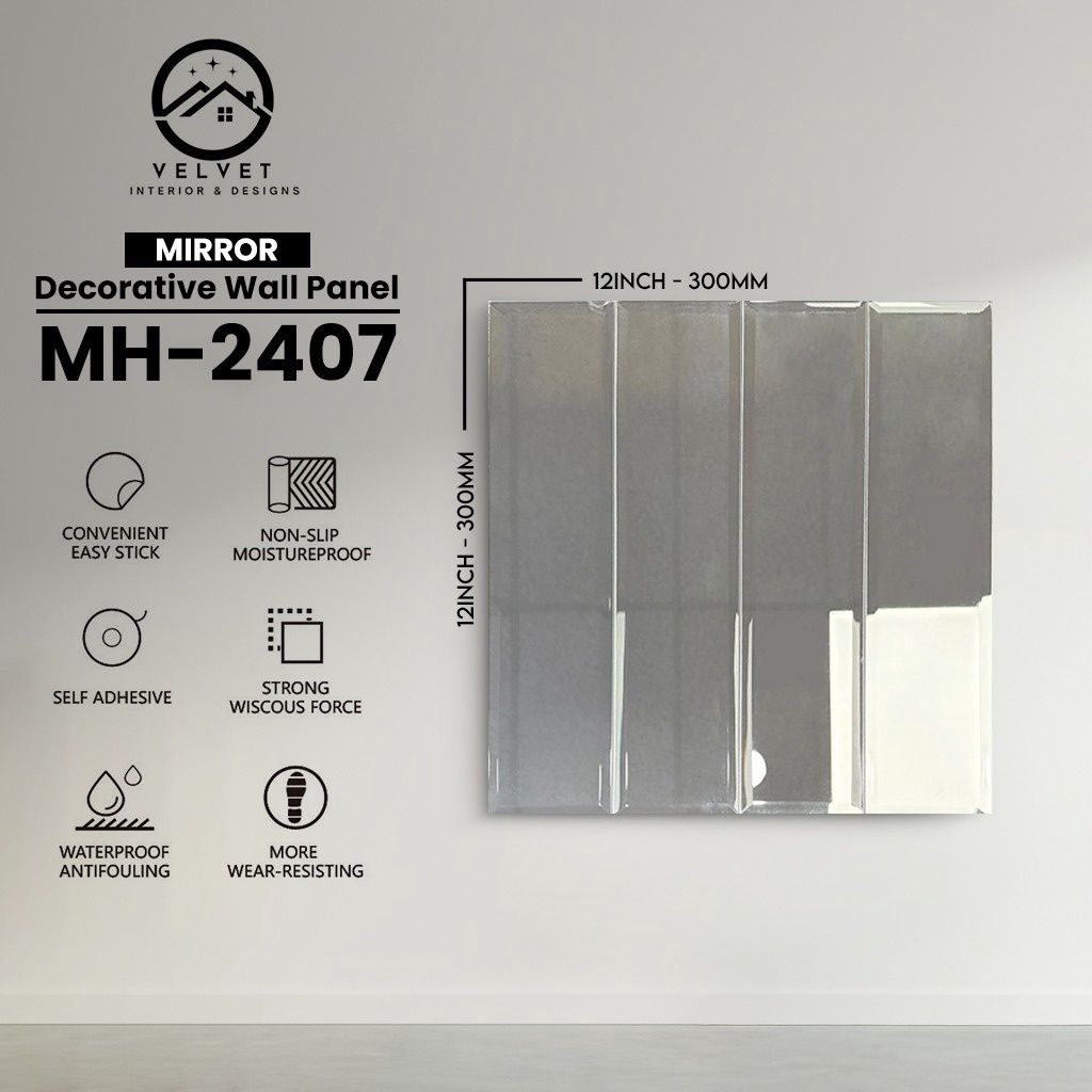 MH-2407 | Mirrors| Wall Panel Accessories | Decorative Wall Panel | 1/8 in x 12 in x 12 in | Convenient Easy Stick - Strong Viscous Force | Ideal for Living Rooms, Bathrooms & Feature Walls