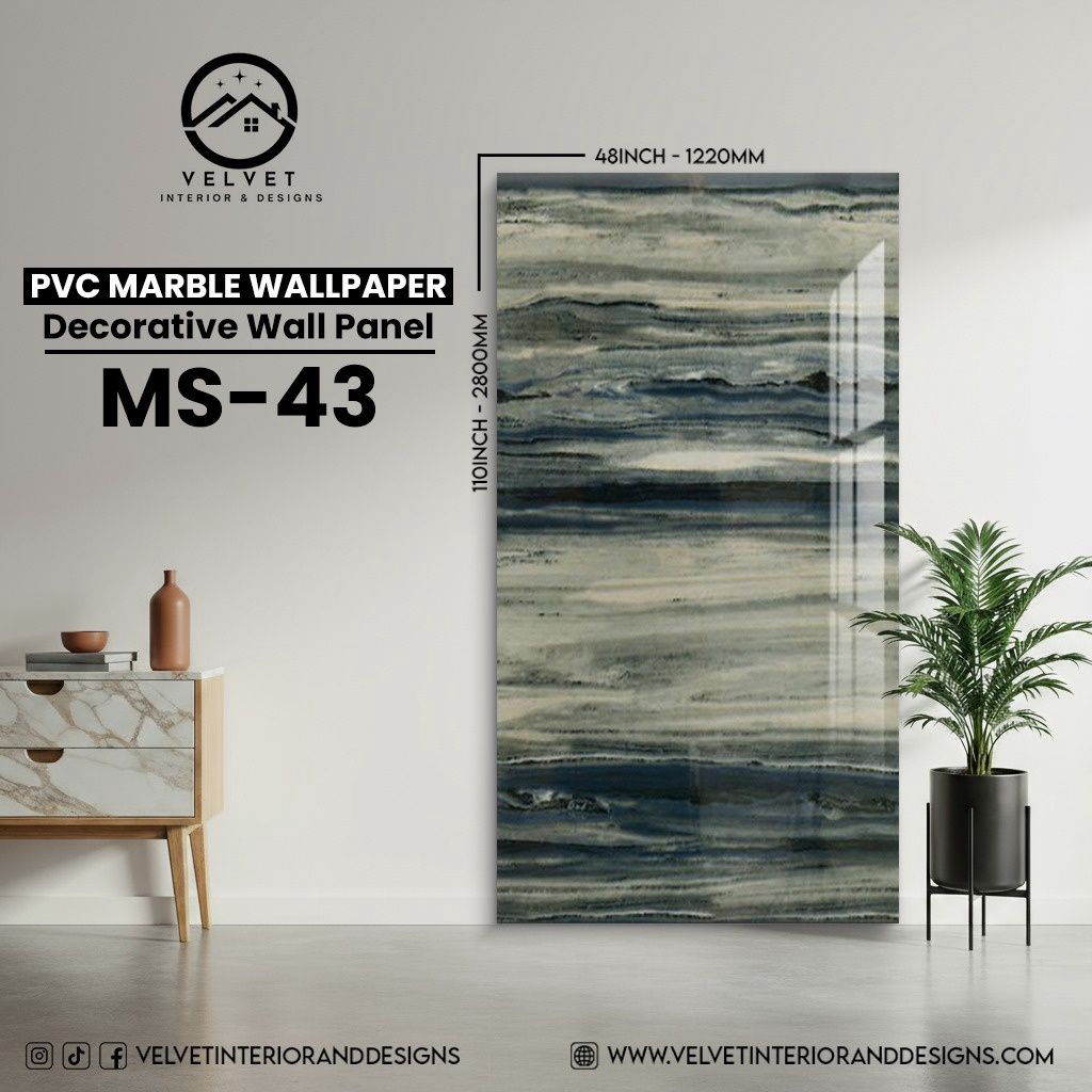 MS-43 | PVC Marble Wallpaper| Decorative Wall Panel | 1/8 in x 48 in x 110 in | Waterproof, Scratch-Resistant | Ideal for Living Rooms & Feature Walls