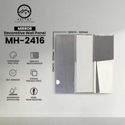 MH-2416 | Mirrors| Wall Panel Accessories | Decorative Wall Panel | 1/8 in x 12 in x 12 in | Convenient Easy Stick - Strong Viscous Force | Ideal for Living Rooms, Bathrooms & Feature Walls
