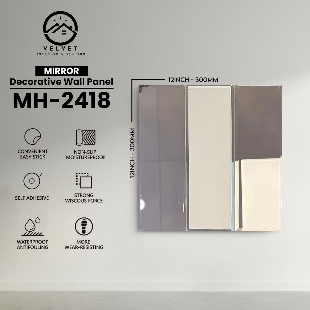 MH-2418 | Mirrors| Wall Panel Accessories | Decorative Wall Panel | 1/8 in x 12 in x 12 in | Convenient Easy Stick - Strong Viscous Force | Ideal for Living Rooms, Bathrooms & Feature Walls