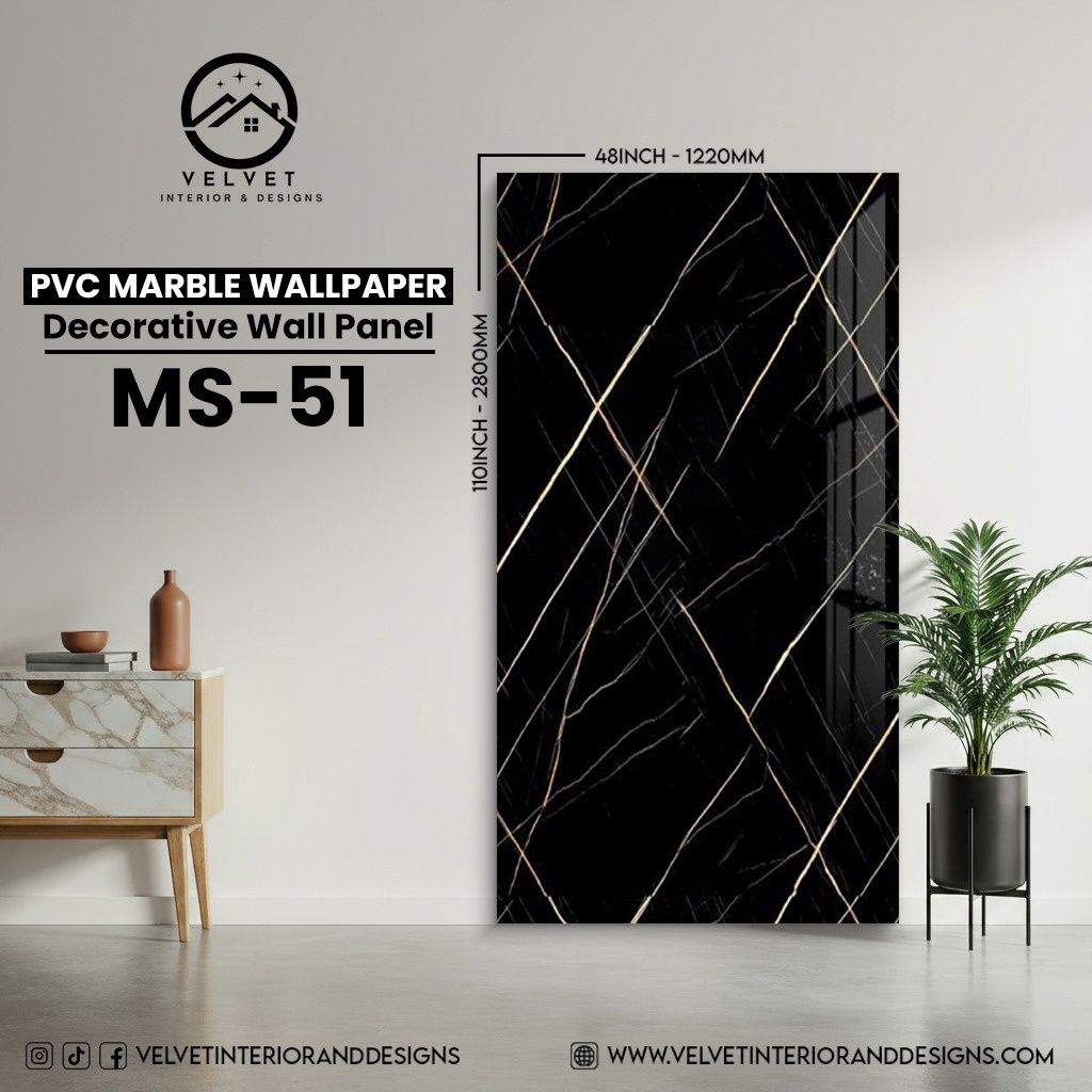 MS-51 | PVC Marble Wallpaper| Decorative Wall Panel | 1/8 in x 48 in x 110 in | Waterproof, Scratch-Resistant | Ideal for Living Rooms & Feature Walls