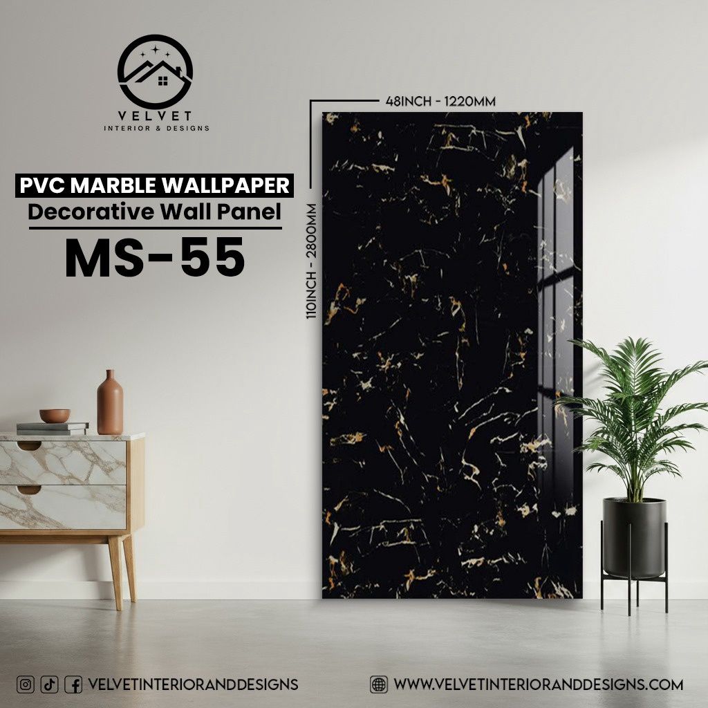 MS-55 | PVC Marble Wallpaper| Decorative Wall Panel | 1/8 in x 48 in x 110 in | Waterproof, Scratch-Resistant | Ideal for Living Rooms & Feature Walls