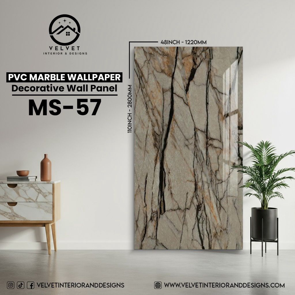 MS-57 | PVC Marble Wallpaper| Decorative Wall Panel | 1/8 in x 48 in x 110 in | Waterproof, Scratch-Resistant | Ideal for Living Rooms & Feature Walls