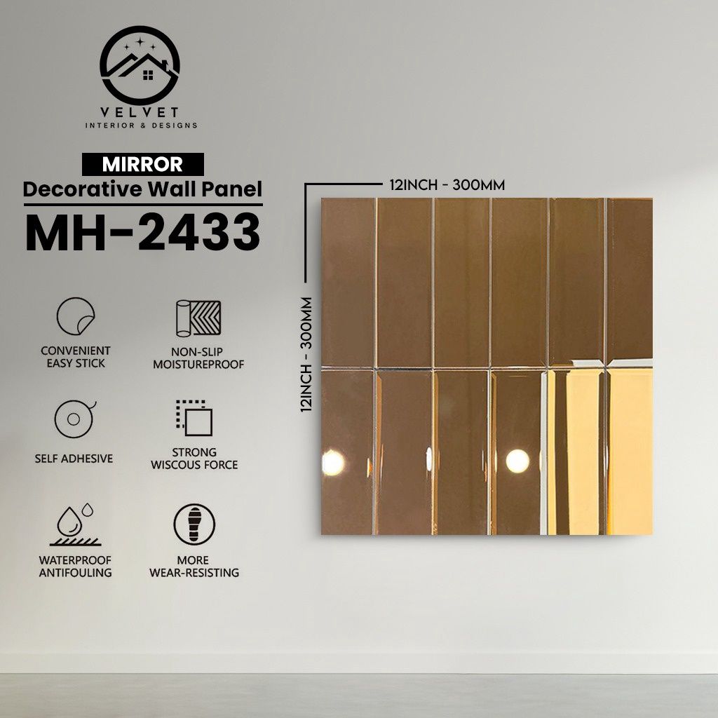 MH-2433 | Mirrors| Wall Panel Accessories | Decorative Wall Panel | 1/8 in x 12 in x 12 in | Convenient Easy Stick - Strong Viscous Force | Ideal for Living Rooms, Bathrooms & Feature Walls