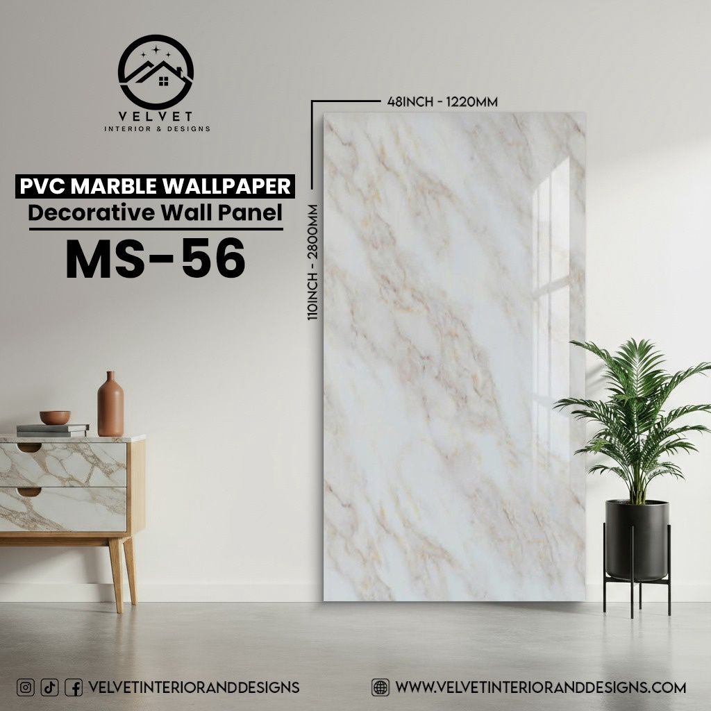 MS-56 | PVC Marble Wallpaper| Decorative Wall Panel | 1/8 in x 48 in x 110 in | Waterproof, Scratch-Resistant | Ideal for Living Rooms & Feature Walls