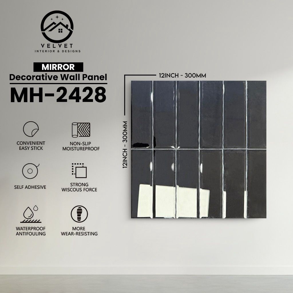 MH-2428 | Mirrors| Wall Panel Accessories | Decorative Wall Panel | 1/8 in x 12 in x 12 in | Convenient Easy Stick - Strong Viscous Force | Ideal for Living Rooms, Bathrooms & Feature Walls