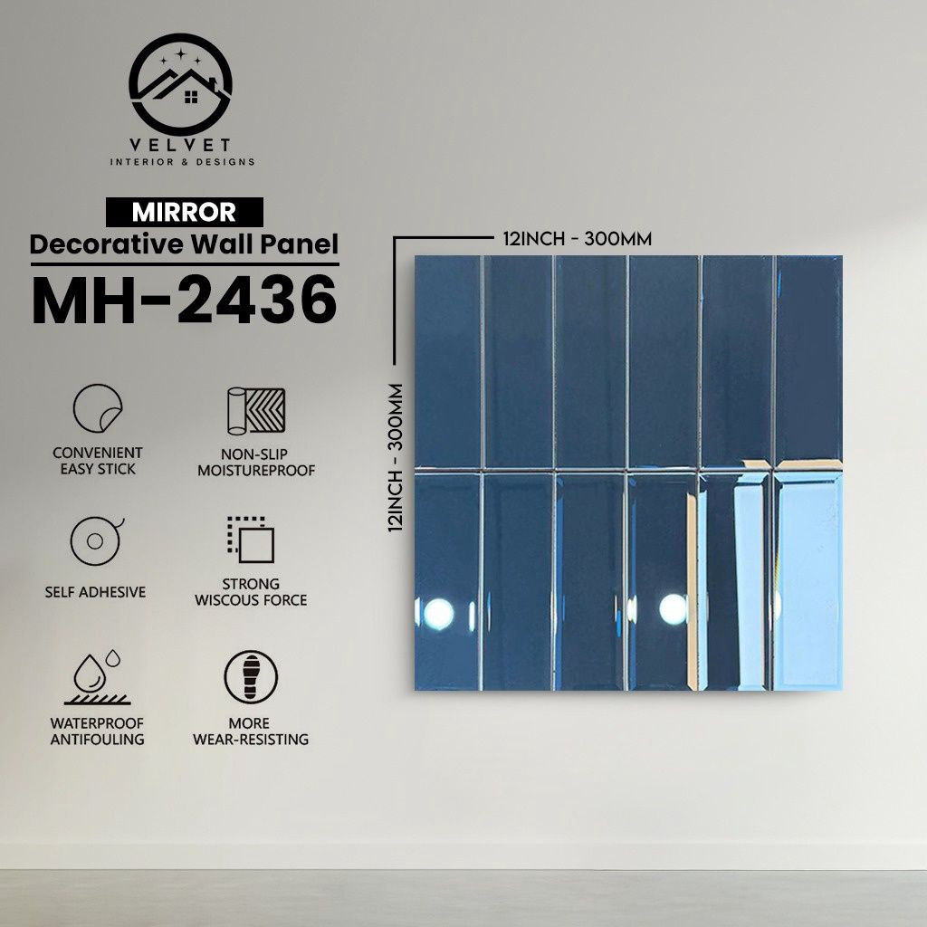 MH-2436 | Mirrors| Wall Panel Accessories | Decorative Wall Panel | 1/8 in x 12 in x 12 in | Convenient Easy Stick - Strong Viscous Force | Ideal for Living Rooms, Bathrooms & Feature Walls