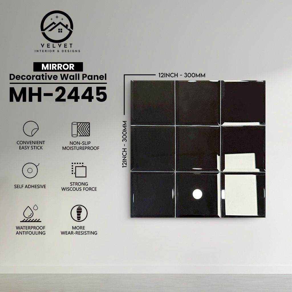 MH-2445 | Mirrors| Wall Panel Accessories | Decorative Wall Panel | 1/8 in x 12 in x 12 in | Convenient Easy Stick - Strong Viscous Force | Ideal for Living Rooms, Bathrooms & Feature Walls