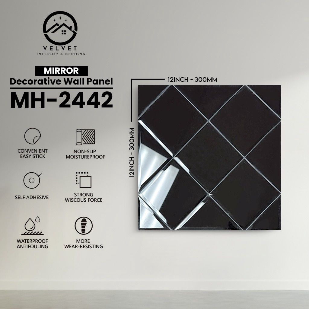 MH-2442 | Mirrors| Wall Panel Accessories | Decorative Wall Panel | 1/8 in x 12 in x 12 in | Convenient Easy Stick - Strong Viscous Force | Ideal for Living Rooms, Bathrooms & Feature Walls