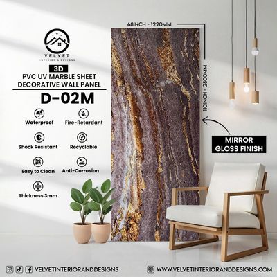 D-02M | Matte | PVC UV Marble Sheet | Decorative Wall Panel | 1/8 in x 48 in x 110 in | Matte Finish | Waterproof & Fire-Retardant | Ideal for Living Rooms, Bathrooms & Feature Walls