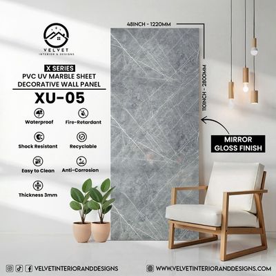XU-05 | X Series | PVC UV Marble Sheet | Decorative Wall Panel | 1/8 in x 48 in x 110 in | Mirror Gloss Finish | Waterproof, Scratch-Resistant & Fire-Retardant | Ideal for Living Rooms, Bathrooms & Fe