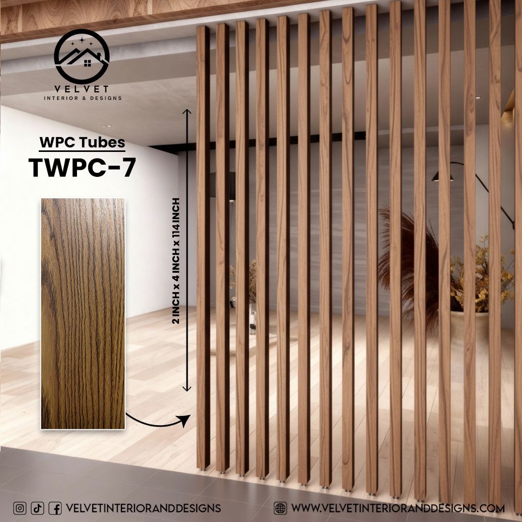 TWPC-7 | WPC Tubes | Slat & Fluted Decorative Wall Panel | 2 in x 4 in x 114 in | Water & Moisture-Resistant | Fire-Retardant | Ideal for Living Rooms, Bedrooms, Bathrooms, TV Walls & Feature Walls