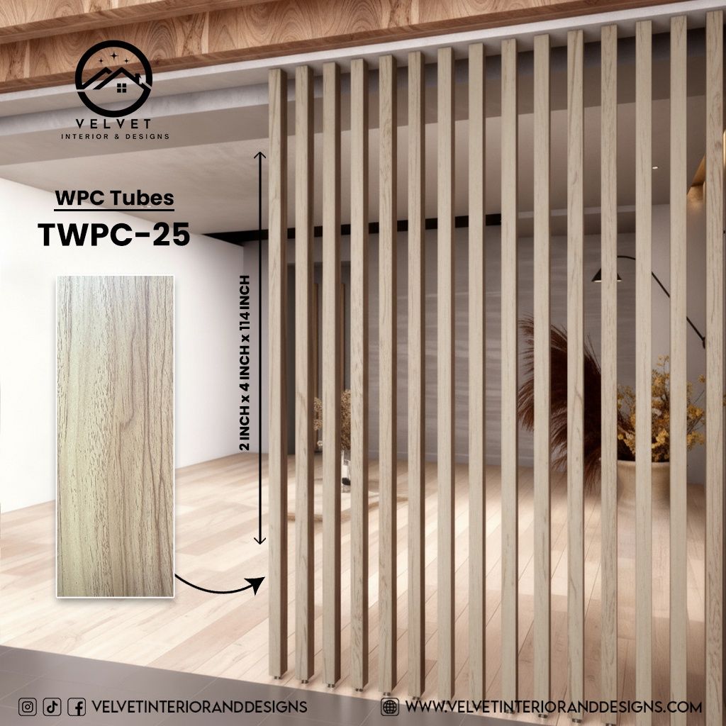 TWPC-25 | WPC Tubes | Slat & Fluted Decorative Wall Panel | 2 in x 4 in x 114 in | Water & Moisture-Resistant | Fire-Retardant | Ideal for Living Rooms, Bedrooms, Bathrooms, TV Walls & Feature Walls TWPC-25 | WPC Tubes | Slat & Fluted Decorative Wall Panel | 2 in x 4 in x 114 in | Water & Moisture-Resistant | Fire-Retardant | Ideal for Living Rooms, Bedrooms, Bathrooms, TV Walls & Feature Walls