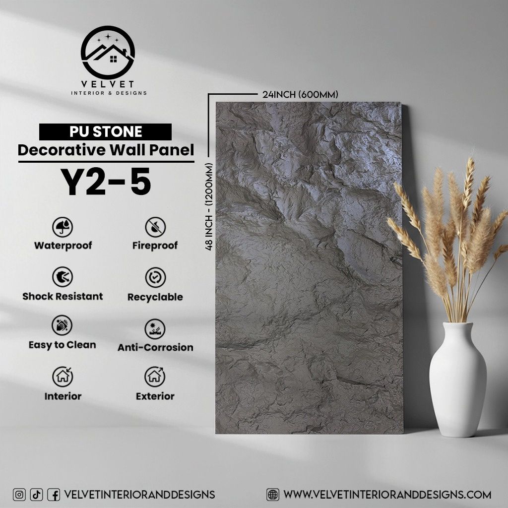 Y2-5 | PU Stone | Stone | Decorative Wall Panel | 2 in x 24 in x 48 in |Stone Finish | Waterproof, Scratch-Resistant & Fireproof | Ideal for Living Rooms, Bathrooms & Feature Walls