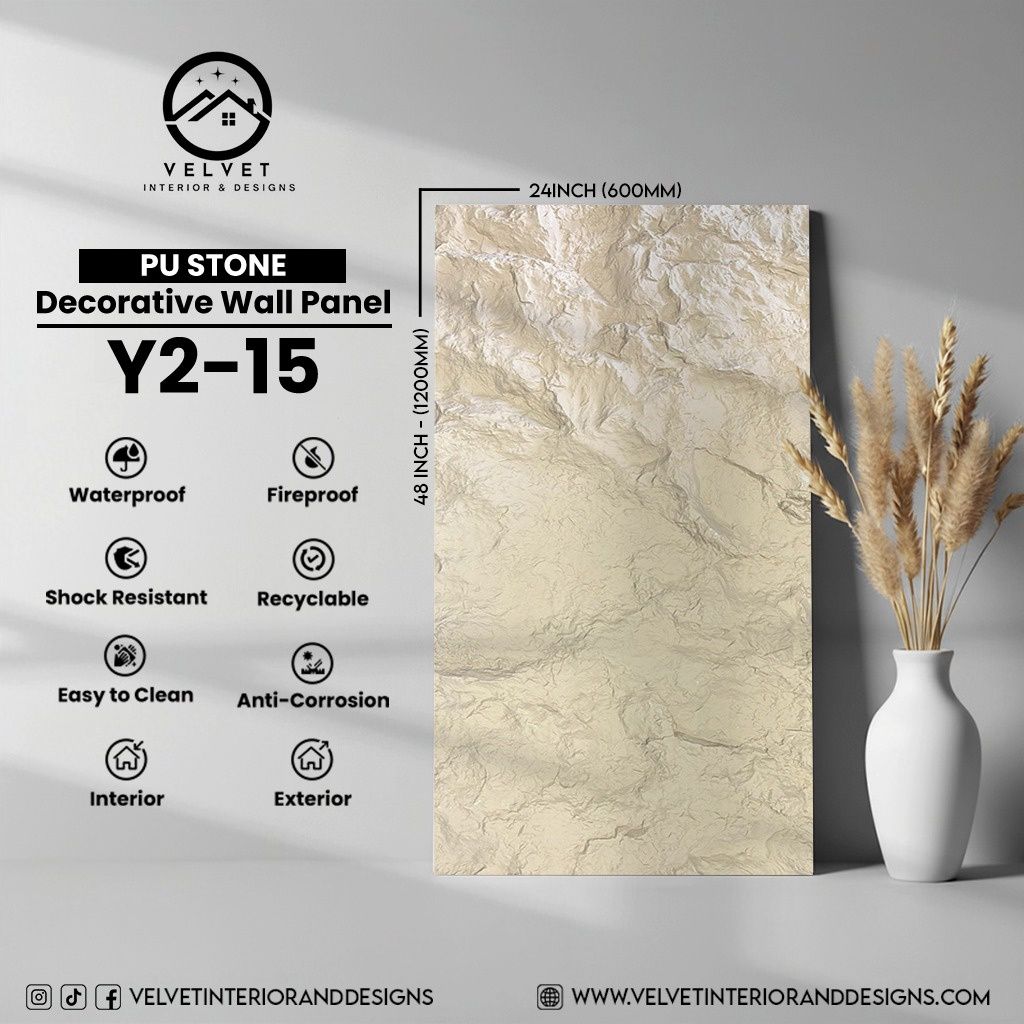 Y2-15 | PU Stone | Stone | Decorative Wall Panel | 2 in x 24 in x 48 in |Stone Finish | Waterproof, Scratch-Resistant & Fireproof | Ideal for Living Rooms, Bathrooms & Feature Walls