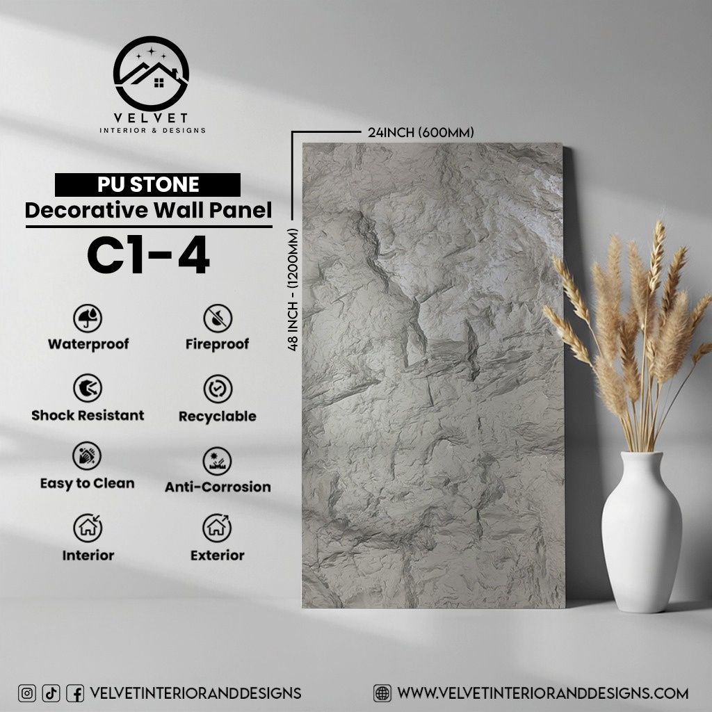 C1-4 | PU Stone | Stone | Decorative Wall Panel | 2 in x 24 in x 48 in |Stone Finish | Waterproof, Scratch-Resistant & Fireproof | Ideal for Living Rooms, Bathrooms & Feature Walls