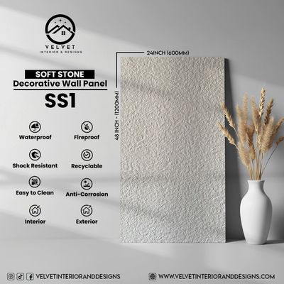 SS1 | Soft Stone | Stone| Decorative Wall Panel |1/8 in x 24 in x 48 in | Stone Finish | Waterproof, Scratch-Resistant & Fireproof | Ideal for Living Rooms, Bathrooms & Feature Walls
