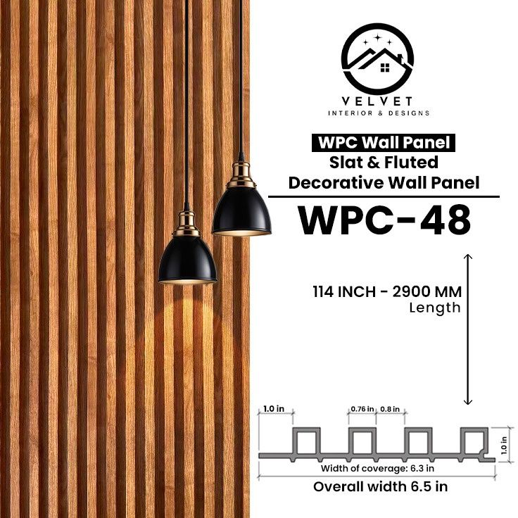 WPC-48 | WPC Wall Panel | Slat & Fluted Decorative Wall Panel | 1 in x 6.3 in x 114 in | Water & Moisture-Resistant | Fire-Retardant | Ideal for Living Rooms, Bedrooms, Bathrooms, TV & Feature Walls WPC-48 | WPC Wall Panel | Slat & Fluted Decorative Wall Panel | 1 in x 6.3 in x 114 in | Water & Moisture-Resistant | Fire-Retardant | Ideal for Living Rooms, Bedrooms, Bathrooms, TV & Feature Walls