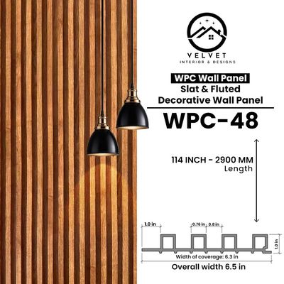 WPC-48 | WPC Wall Panel | Slat & Fluted Decorative Wall Panel | 1 in x 6.3 in x 114 in | Water & Moisture-Resistant | Fire-Retardant | Ideal for Living Rooms, Bedrooms, Bathrooms, TV & Feature Walls WPC-48 | WPC Wall Panel | Slat & Fluted Decorative Wall Panel | 1 in x 6.3 in x 114 in | Water & Moisture-Resistant | Fire-Retardant | Ideal for Living Rooms, Bedrooms, Bathrooms, TV & Feature Walls