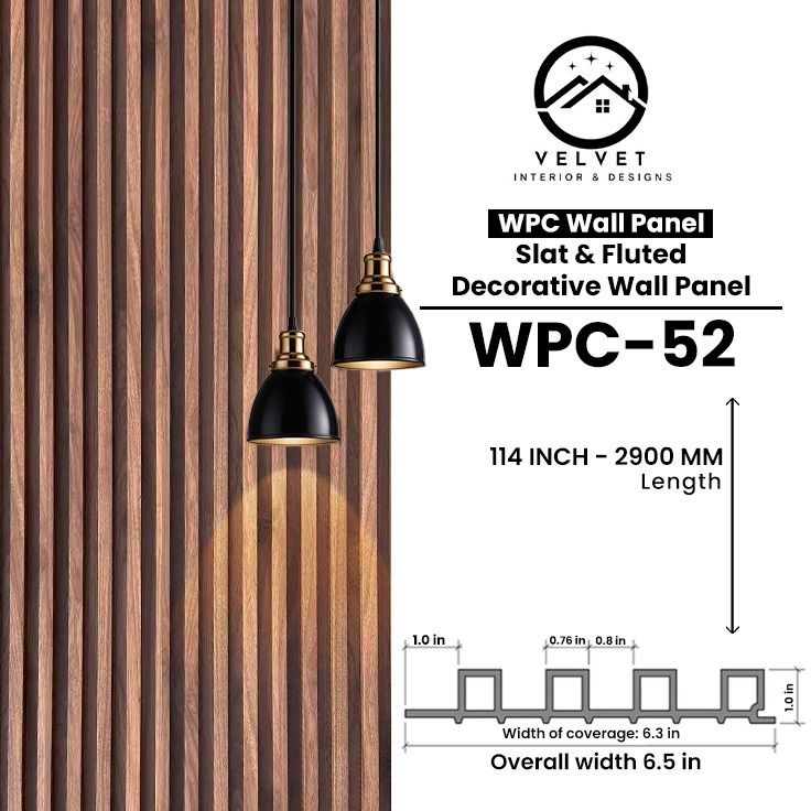 WPC-52 | WPC Wall Panel | Slat & Fluted Decorative Wall Panel | 1 in x 6.3 in x 114 in | Water & Moisture-Resistant | Fire-Retardant | Ideal for Living Rooms, Bedrooms, Bathrooms, TV & Feature Walls WPC-52 | WPC Wall Panel | Slat & Fluted Decorative Wall Panel | 1 in x 6.3 in x 114 in | Water & Moisture-Resistant | Fire-Retardant | Ideal for Living Rooms, Bedrooms, Bathrooms, TV & Feature Walls