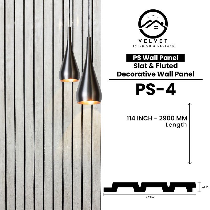 PS-04 | PS Wall Panel | Slat & Fluted Decorative Wall Panel | 0.5 in x 4.75 in x 114 in | Waterproof | Fire-Retardant | Ideal for Living Rooms, Bedrooms, Bathrooms, TV Walls & Feature Walls