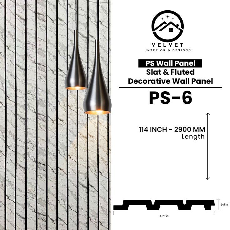 PS-06 | PS Wall Panel | Slat & Fluted Decorative Wall Panel | 0.5 in x 4.75 in x 114 in | Waterproof | Fire-Retardant | Ideal for Living Rooms, Bedrooms, Bathrooms, TV Walls & Feature Walls