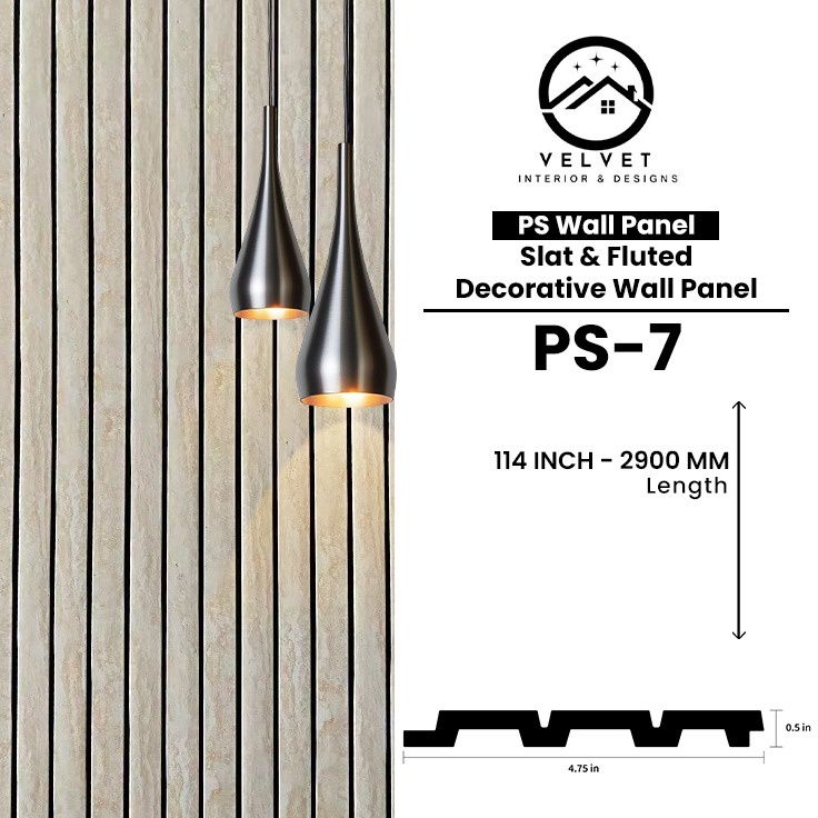 PS-07 | PS Wall Panel | Slat & Fluted Decorative Wall Panel | 0.5 in x 4.75 in x 114 in | Waterproof | Fire-Retardant | Ideal for Living Rooms, Bedrooms, Bathrooms, TV Walls & Feature Walls