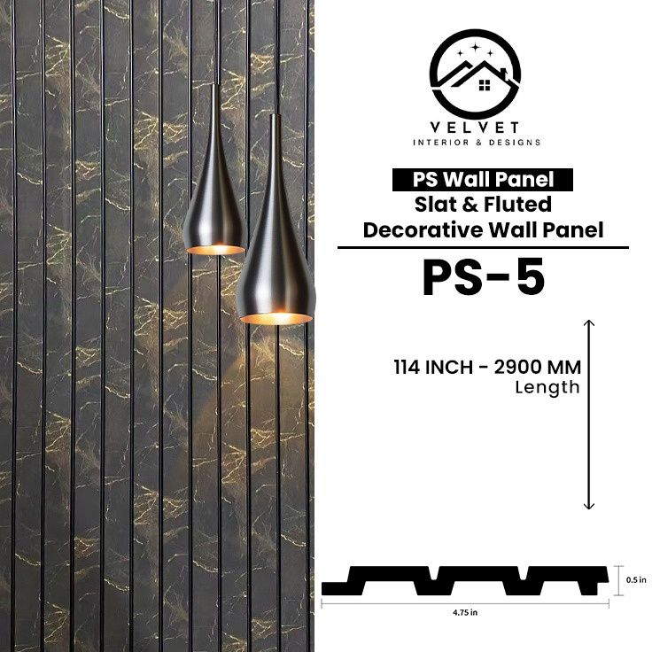PS-05 | PS Wall Panel | Slat &amp; Fluted Decorative Wall Panel | 0.5 in x 4.75 in x 114 in | Waterproof | Fire-Retardant | Ideal for Living Rooms, Bedrooms, Bathrooms, TV Walls &amp; Feature Walls