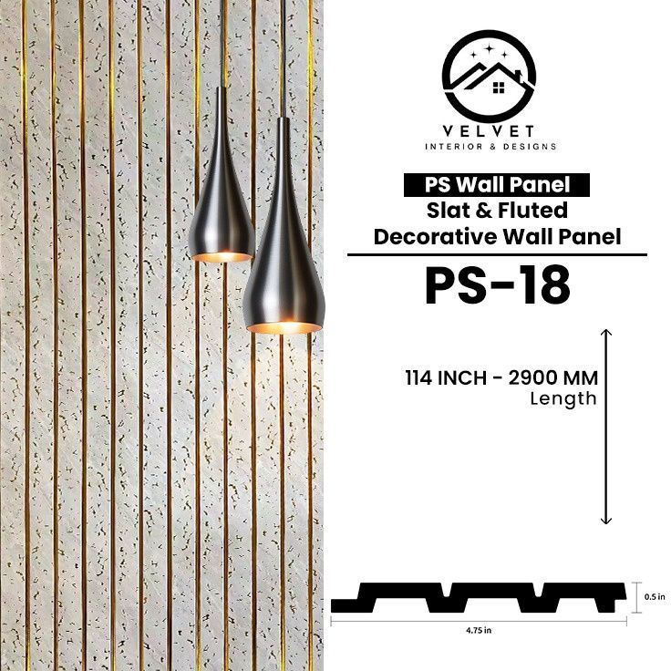 PS-18 | PS Wall Panel | Slat & Fluted Decorative Wall Panel | 0.5 in x 4.75 in x 114 in | Waterproof | Fire-Retardant | Ideal for Living Rooms, Bedrooms, Bathrooms, TV Walls & Feature Walls
