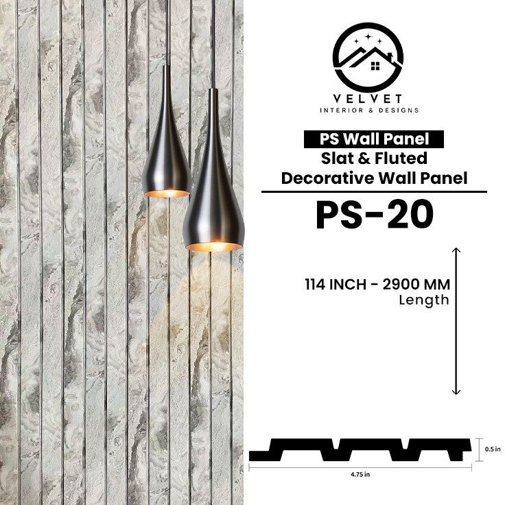 PS-20 | PS Wall Panel | Slat & Fluted Decorative Wall Panel | 0.5 in x 4.75 in x 114 in | Waterproof | Fire-Retardant | Ideal for Living Rooms, Bedrooms, Bathrooms, TV Walls & Feature Walls