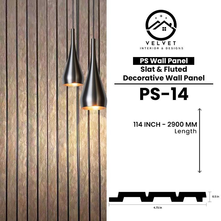 PS-14 | PS Wall Panel | Slat & Fluted Decorative Wall Panel | 0.5 in x 4.75 in x 114 in | Waterproof | Fire-Retardant | Ideal for Living Rooms, Bedrooms, Bathrooms, TV Walls & Feature Walls