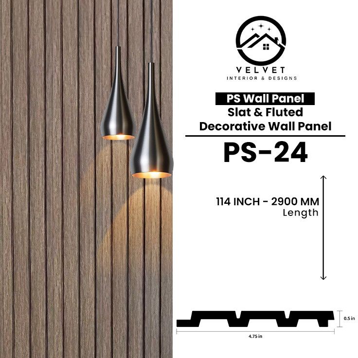 PS-24 | PS Wall Panel | Slat & Fluted Decorative Wall Panel | 0.5 in x 4.75 in x 114 in | Waterproof | Fire-Retardant | Ideal for Living Rooms, Bedrooms, Bathrooms, TV Walls & Feature Walls