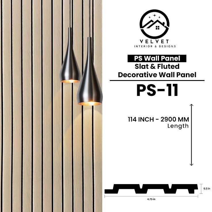 PS-11 | PS Wall Panel | Slat & Fluted Decorative Wall Panel | 0.5 in x 4.75 in x 114 in | Waterproof | Fire-Retardant | Ideal for Living Rooms, Bedrooms, Bathrooms, TV Walls & Feature Walls