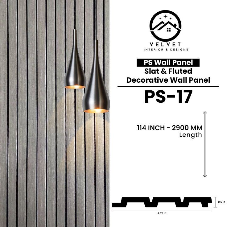 PS-17 | PS Wall Panel | Slat & Fluted Decorative Wall Panel | 0.5 in x 4.75 in x 114 in | Waterproof | Fire-Retardant | Ideal for Living Rooms, Bedrooms, Bathrooms, TV Walls & Feature Walls